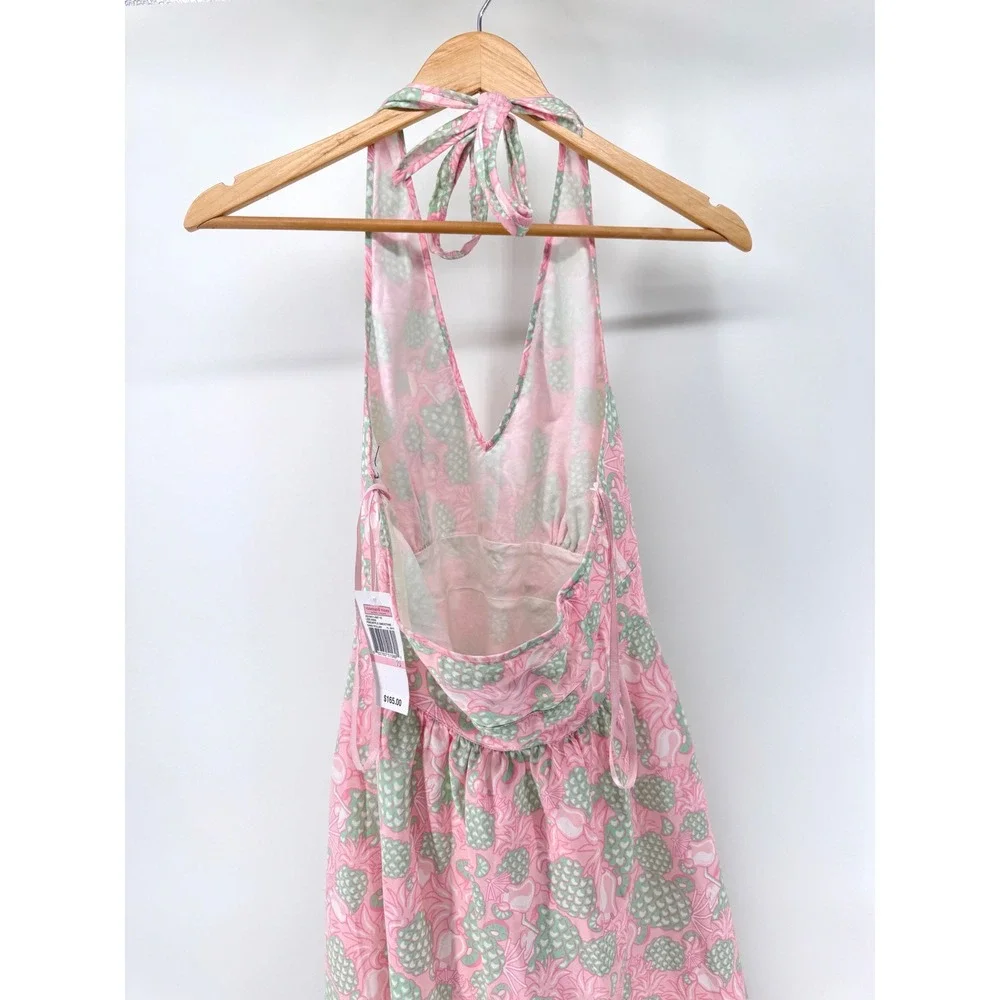 Vineyard Vines Lizzie Dress Womens 10 NWT Pink‎ Pineapple Smoothie Halter Cotton